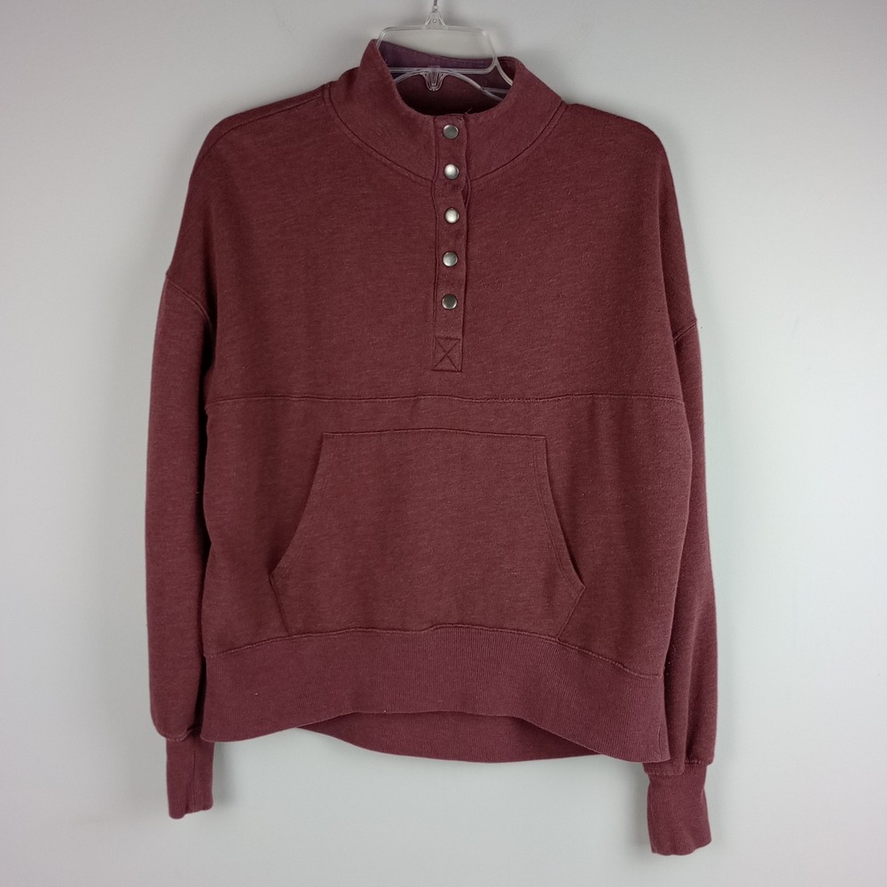 SO Womens XS Plum Prune Henley Snap Neck Pocket Lounge Life Pullover Sweatshirt